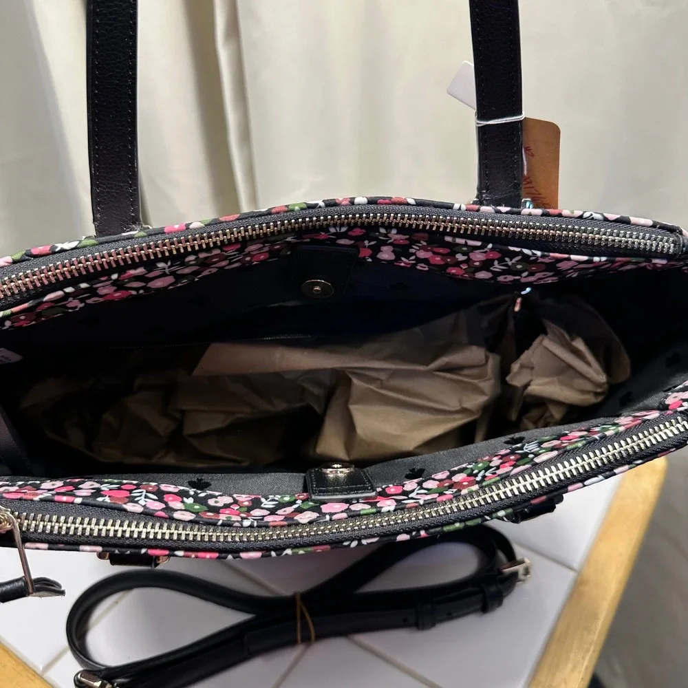 Kate Spade Tote Bag Womens Med Large Pink Floral Nylon Crossbody Adjustable